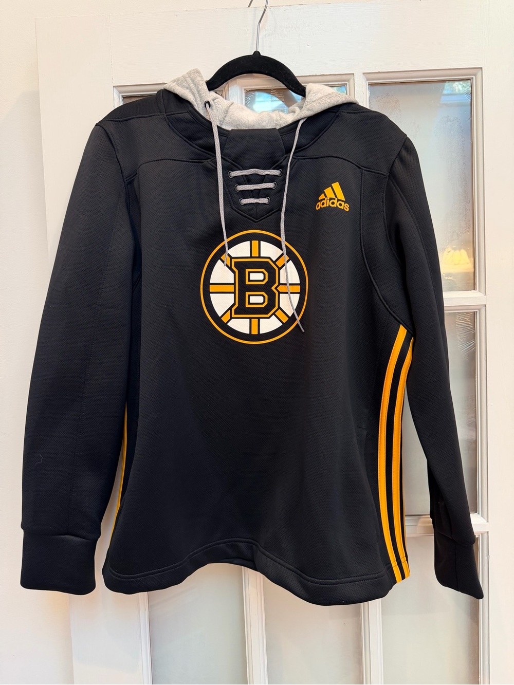 Adidas NHL Boston Bruins Hockey Lace Up Black Gold Pullover Hoodie Women Size 2X